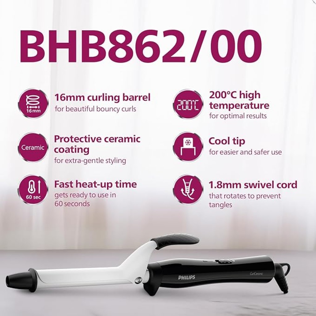 Philips Hair Curler with 16MM Barrel | Ceramic Coated Barrel for Long-Lasting Bouncy Looking Curls | Fast Heat Up  Philips Hair Curler with 16MM Barrel | Ceramic Coated Barrel for Long-Lasting Bouncy Looking Curls | Fast Heat Up