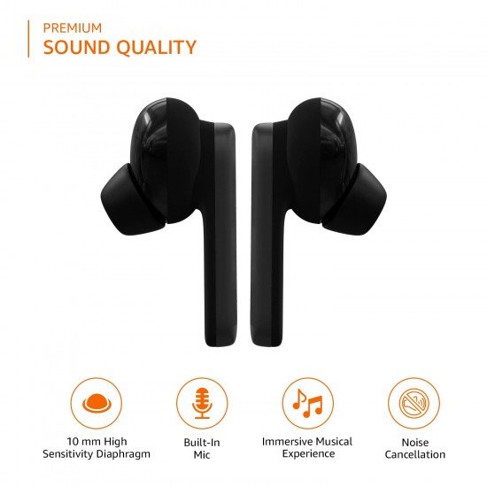 Amazon Basics Bluetooth 5.0 Truly Wireless in Ear Earbuds with mic, Up to 38 Hours Playtime Black