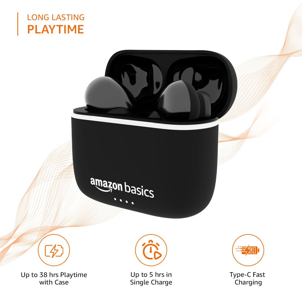 Amazon Basics Bluetooth 5.0 Truly Wireless in Ear Earbuds with mic, Up to 38 Hours Playtime Black Amazon Basics Bluetooth 5.0 Truly Wireless in Ear Earbuds with mic, Up to 38 Hours Playtime Black