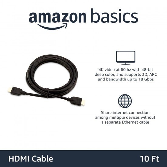 Amazon Basics High-Speed HDMI Cable, 3 Feet (Black, 2-Pack) - Supports Ethernet, 3D, 4K video