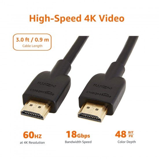 Amazon Basics High-Speed HDMI Cable, 3 Feet (Black, 2-Pack) - Supports Ethernet, 3D, 4K video