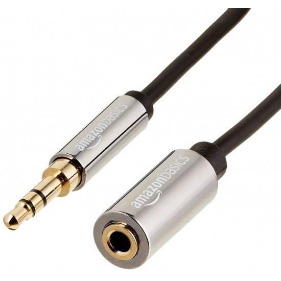 Amazon Basics Male to Female Stereo Audio Cable (Aux Extension Cable) with Gold Plated Connectors- 6 Feet (3.5mm) -