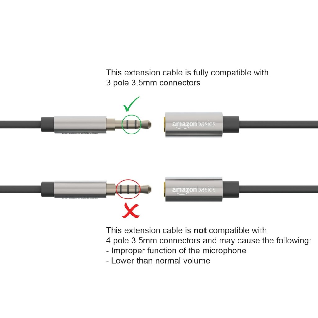 Amazon Basics Male to Female Stereo Audio Cable (Aux Extension Cable) with Gold Plated Connectors- 6 Feet (3.5mm) - Amazon Basics Male to Female Stereo Audio Cable (Aux Extension Cable) with Gold Plated Connectors- 6 Feet (3.5mm) -