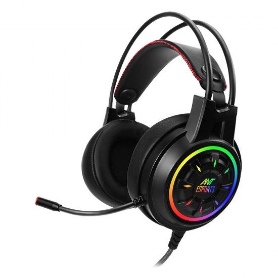 Ant Esports H707 HD RGB Wired Gaming Headset Noise Cancelling Over-Ear Headphones with Mic for PC PS4 