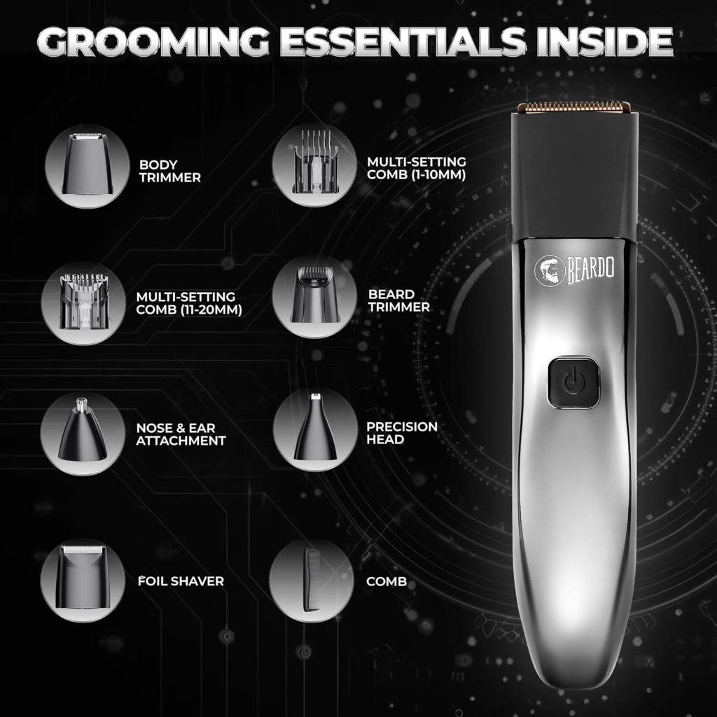 Beardo Chrome Beast Multipurpose Full Body Groomer Trimmer Set For Men | 40 Length Settings | 8 attachments  Beardo Chrome Beast Multipurpose Full Body Groomer Trimmer Set For Men | 40 Length Settings | 8 attachments