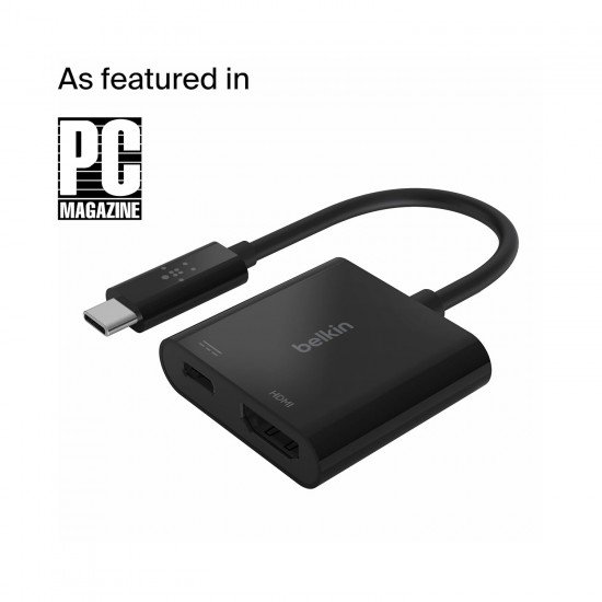 Belkin USB-C to HDMI Adapter + Charge (Supports 4K UHD Video, Pass-Through Power up to 60W for Connected Devices) HDMI Adapter- Black