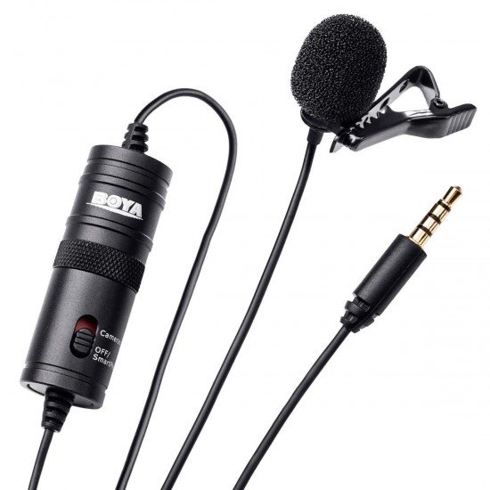 Boya ByM1 Auxiliary Omnidirectional Lavalier Condenser Microphone with 20ft Audio Cable (Black)