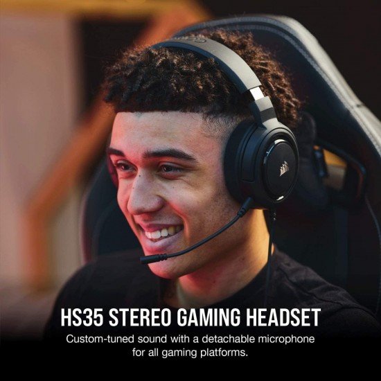 Corsair HS35 Stereo Wired Over Ear Gaming Headphones with Mic Designed for PC and Mobile, Carbon