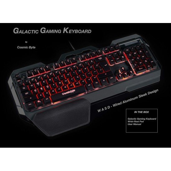 Cosmic Byte CB-GK-17 Galactic Wired Gaming Keyboard with Aluminium Body, 7 Color RGB Backlit with Effects, Anti-Ghosting (Black)