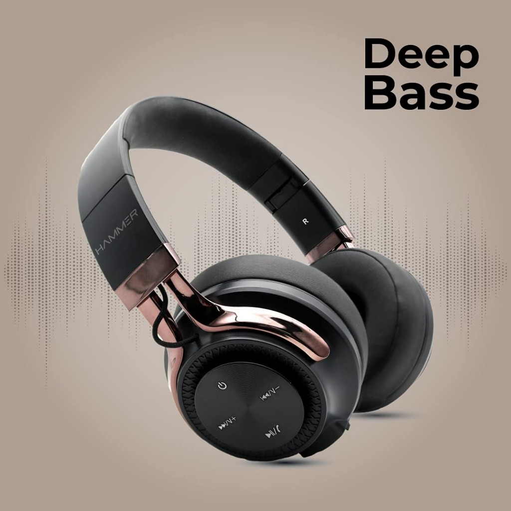 HAMMER Bash Over The Ear Wireless Bluetooth Headphones with Mic, Deep Bass, Foldable Headphones, (Black) HAMMER Bash Over The Ear Wireless Bluetooth Headphones with Mic, Deep Bass, Foldable Headphones, (Black)