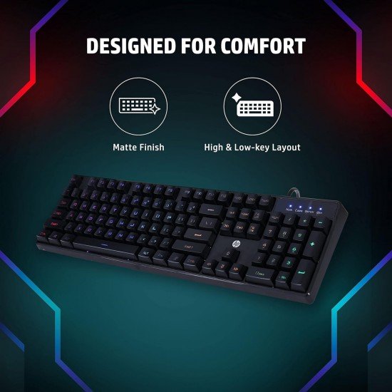 HP K300 Backlit Membrane Wired Gaming Keyboard with Mixed Color Lighting, 4 LED Indicators, Matte Finish Double Injection Key 