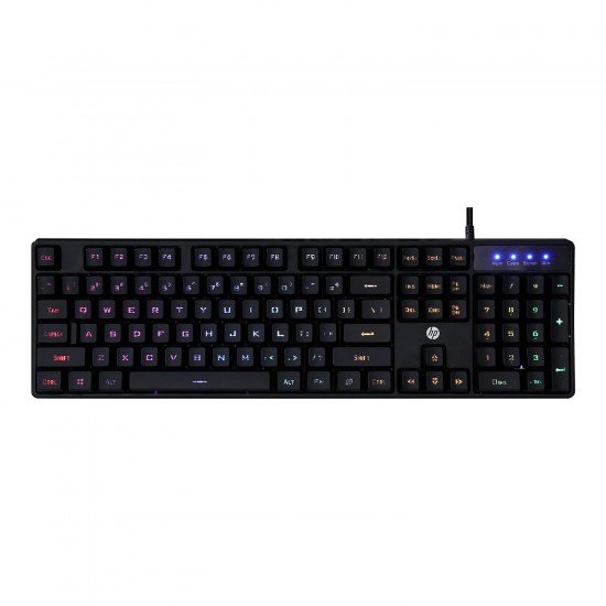 HP K300 Backlit Membrane Wired Gaming Keyboard with Mixed Color Lighting, 4 LED Indicators, Matte Finish Double Injection Key 