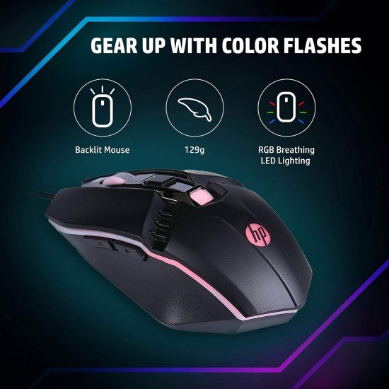 HP M270 Backlit USB Wired Gaming Mouse with 6 Buttons, 4-Speed Customizable 2400 DPI, Ergonomic Desi Black