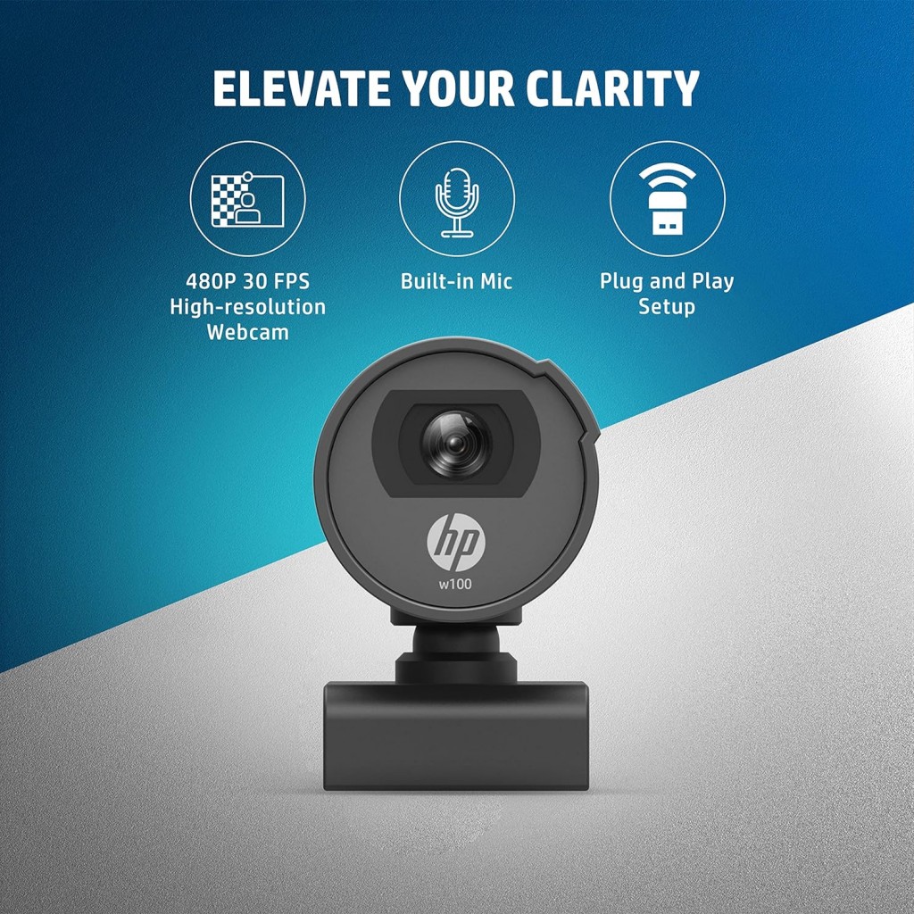 HP w100 480P 30 FPS Digital Webcam with Built-in Mic, Plug and Play Setup, Wide-Angle View for Video Calling (Black) HP w100 480P 30 FPS Digital Webcam with Built-in Mic, Plug and Play Setup, Wide-Angle View for Video Calling (Black)