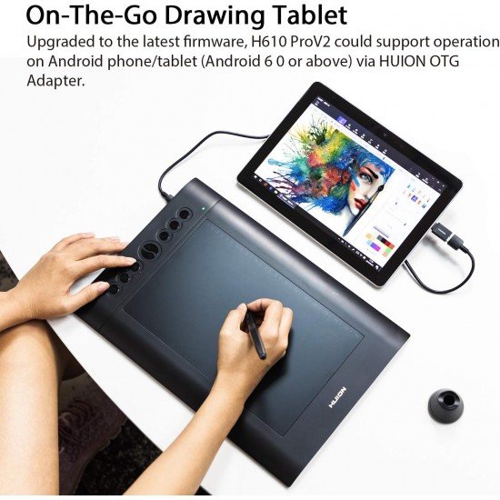 Insiprpy H610 Pro V2 Android Support Graphics Drawing Tablet with Battery-Free Stylus Tilt 8192 Pen Pressure 8 Press Keys for Art Animation Beginner-10inch