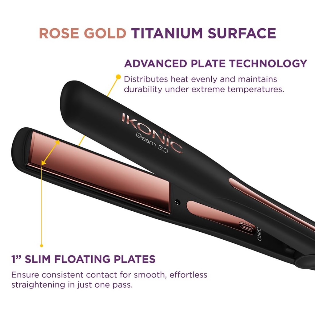 Ikonic Gleam 3.0 Hair Straightener Black Super slim 1 inch plates  Ergonomically slim  Digital temperature control  Ikonic Gleam 3.0 Hair Straightener Black Super slim 1 inch plates  Ergonomically slim  Digital temperature control