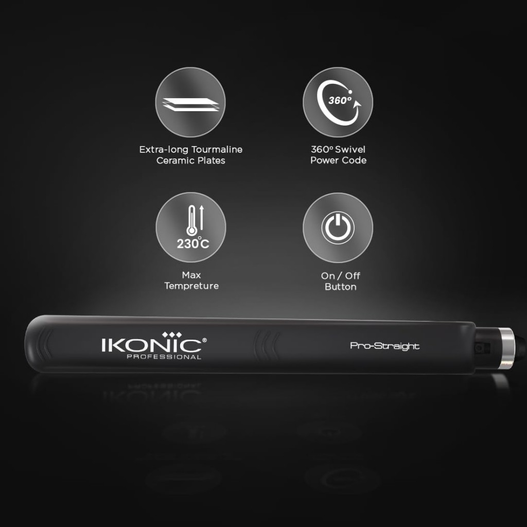 Ikonic Pro Straight Hair Straightener, Black| Floating Ceramic Plates| Nano Titanium Technology| Overheat protection Ikonic Pro Straight Hair Straightener, Black| Floating Ceramic Plates| Nano Titanium Technology| Overheat protection