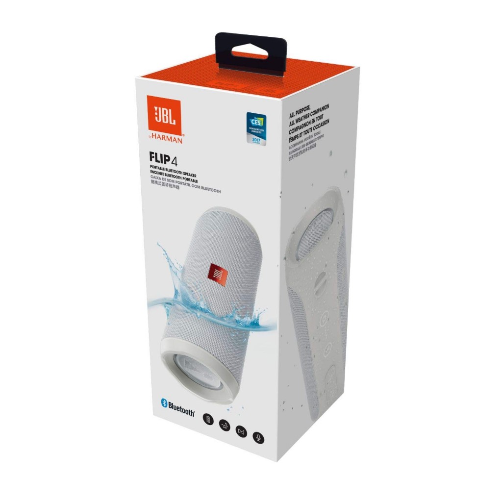 JBL Flip 4, Wireless Portable Bluetooth Speaker with Mic, Signature Sound with Bass Radiator, Vibrant Colors (White) JBL Flip 4, Wireless Portable Bluetooth Speaker with Mic, Signature Sound with Bass Radiator, Vibrant Colors (White)