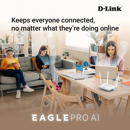 D-Link R15 AX1500 Eagle PRO AI Dual-Band Smart Router, Wi-Fi 6, 4 Gigabit Ports