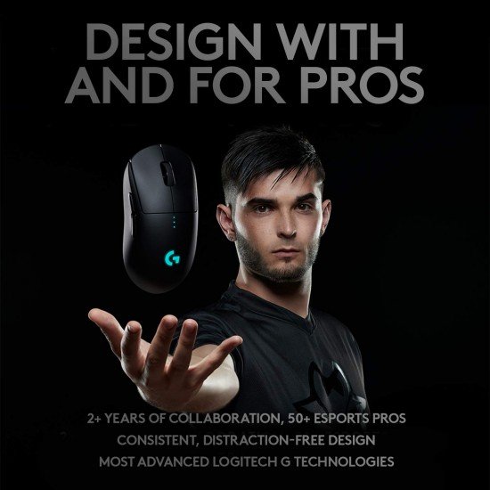 Logitech G PRO Wireless Gaming Mouse, Hero 25K Sensor, 25,600 DPI, RGB, Ultra Lightweight, 4-8 Programmable Buttons, Black