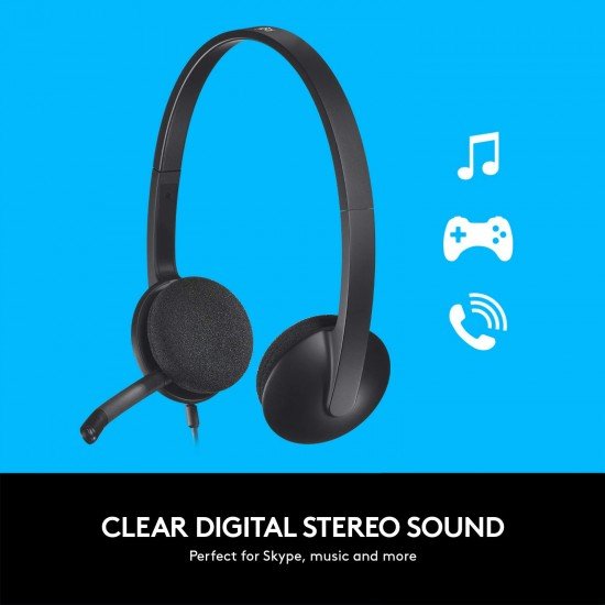 Logitech H340 Stereo Wired Over Ear Headphones With Mic With Noise-Cancelling, Usb, Pc/Mac/Laptop - Black