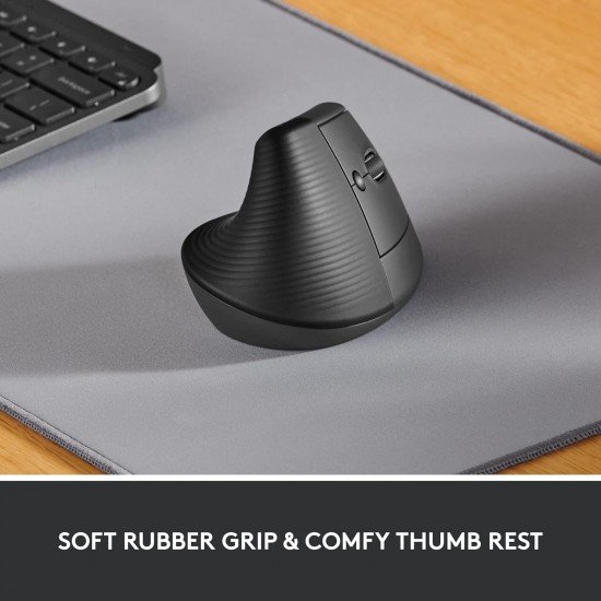 Logitech Lift Vertical Ergonomic Mouse, Wireless, Bluetooth or Logi Bolt USB Receiver, - Graphite