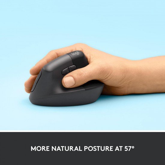 Logitech Lift Vertical Ergonomic Mouse, Wireless, Bluetooth or Logi Bolt USB Receiver, - Graphite