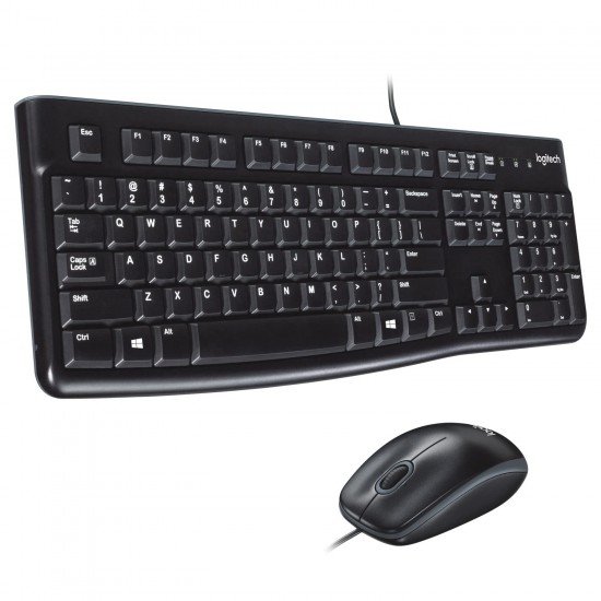 Logitech MK120 Wired USB Keyboard and Mouse Set for Windows, Optical Wired Mouse - Black