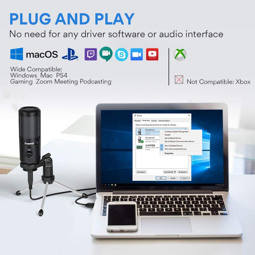 MAONO AU-PM461TR USB Condenser Unidirectional Mic for PC and Singing, Recording Microphone (Black) MAONO AU-PM461TR USB Condenser Unidirectional Mic for PC and Singing, Recording Microphone (Black)