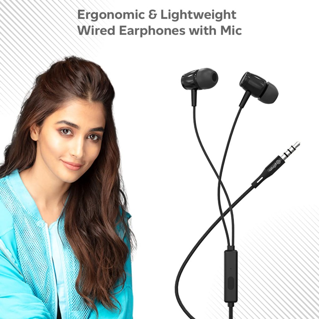 PTron Pride Indie in-Ear Wired Earphones with Mic, Stereo Sound, 10mm Drivers, Snug-fit Design, Passive Noise Cancellation (Black) PTron Pride Indie in-Ear Wired Earphones with Mic, Stereo Sound, 10mm Drivers, Snug-fit Design, Passive Noise Cancellation (Black)