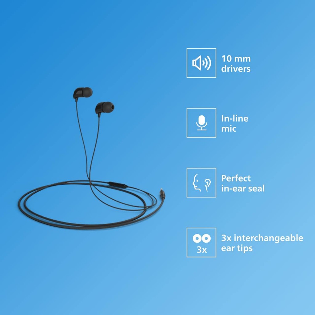 Philips Audio SHE1505 Wired in Ear Earphones with Mic (Black) Philips Audio SHE1505 Wired in Ear Earphones with Mic (Black)
