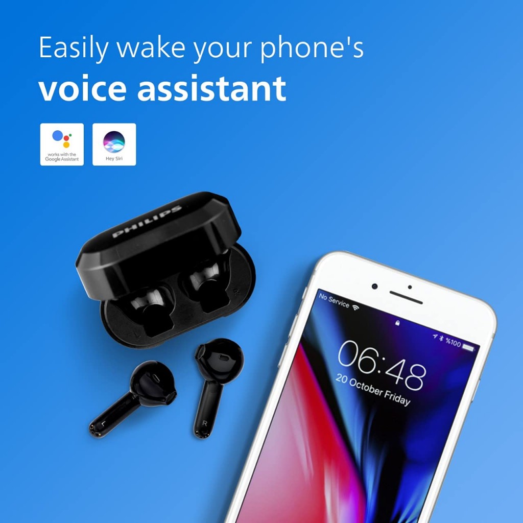 Philips Audio TWS TAT3225 True Wireless Earbuds with 24 Hr Playtime (6+18), IPX4, Bluetooth 5.2, 13 mm Drivers, Voice Assistant (Black) Philips Audio TWS TAT3225 True Wireless Earbuds with 24 Hr Playtime (6+18), IPX4, Bluetooth 5.2, 13 mm Drivers, Voice Assistant (Black)