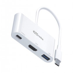 Portronics C-Konnect Type C to HDMI Adapter (3-in-1), Multiport USB C Hub with 4K@30Hz, USB 3.0 (White)
