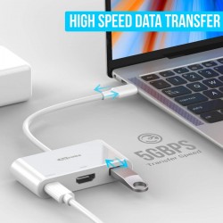Portronics C-Konnect Type C to HDMI Adapter (3-in-1), Multiport USB C Hub with 4K@30Hz, USB 3.0 (White)