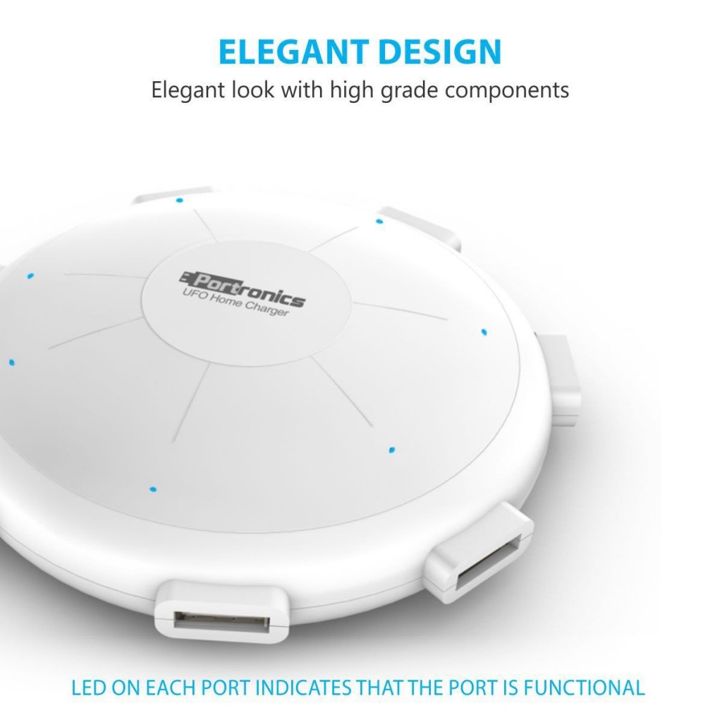 Portronics POR 343 UFO USB Home Charger 6 Ports 8A Charging Station for Smartphones and Tablets - White Portronics POR 343 UFO USB Home Charger 6 Ports 8A Charging Station for Smartphones and Tablets - White
