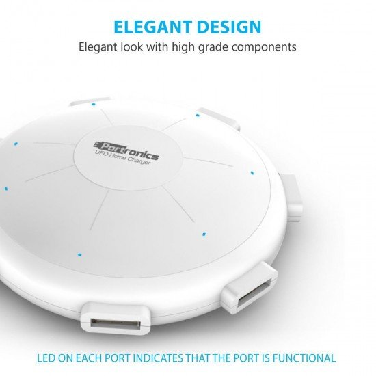 Portronics POR 343 UFO USB Home Charger 6 Ports 8A Charging Station for Smartphones and Tablets - White