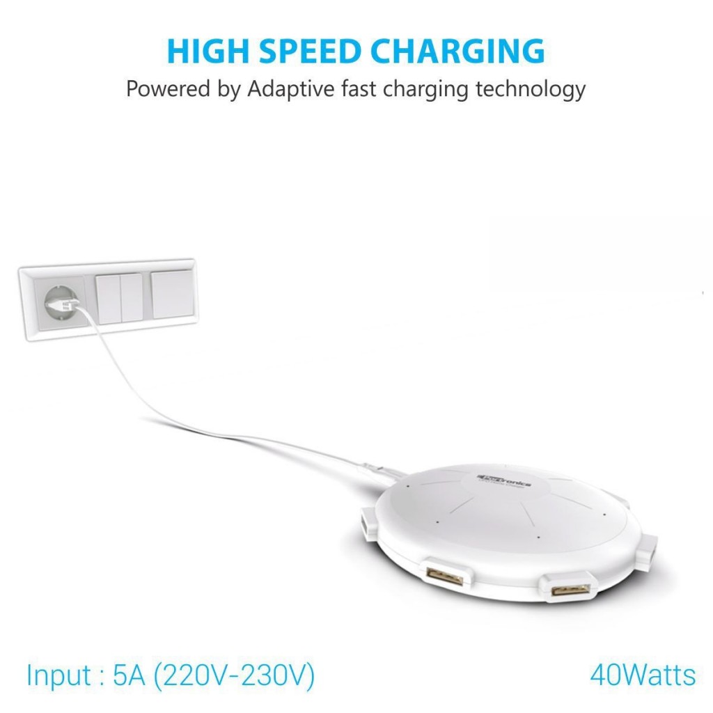 Portronics POR 343 UFO USB Home Charger 6 Ports 8A Charging Station for Smartphones and Tablets - White Portronics POR 343 UFO USB Home Charger 6 Ports 8A Charging Station for Smartphones and Tablets - White