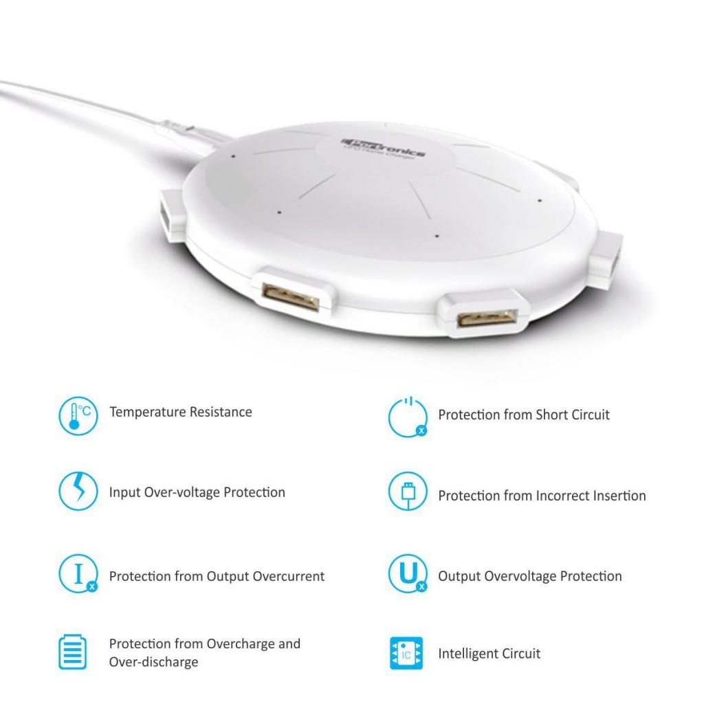 Portronics POR 343 UFO USB Home Charger 6 Ports 8A Charging Station for Smartphones and Tablets - White Portronics POR 343 UFO USB Home Charger 6 Ports 8A Charging Station for Smartphones and Tablets - White