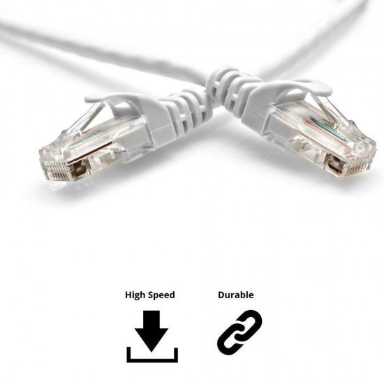 Quantum RJ45 Ethernet Patch/LAN/Router Cable with Gold Plated Connectors Supports Upto 1000Mbps - (3 Meters) - (White)