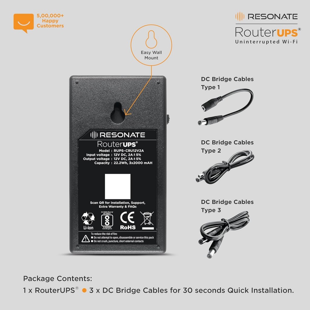 RESONATE RouterUPS CRU12V2A Router UPS Compatible with, Set Top Box, Alexa, Mini Camera RESONATE RouterUPS CRU12V2A Router UPS Compatible with, Set Top Box, Alexa, Mini Camera