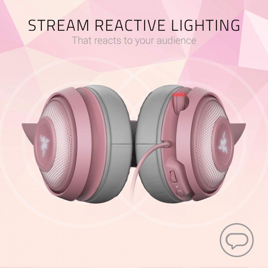 Razer Kraken Kitty RGB USB Gaming Headset: THX 7.1 Spatial Surround Sound - Chroma RGB Lighting - Quartz Pink