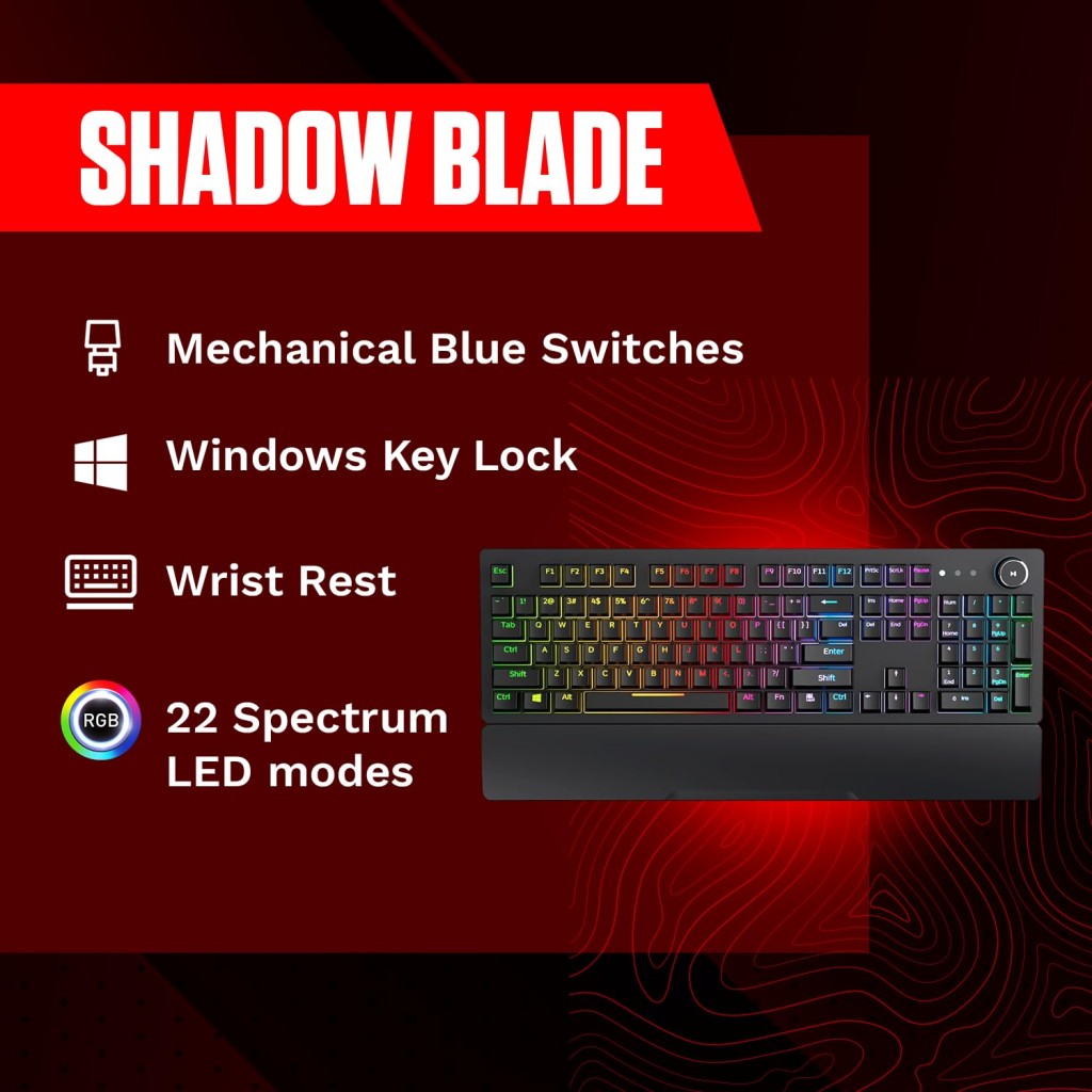 Redgear Shadow Blade Mechanical Keyboard with Drive Customization, Spectrum (Black) Redgear Shadow Blade Mechanical Keyboard with Drive Customization, Spectrum (Black)