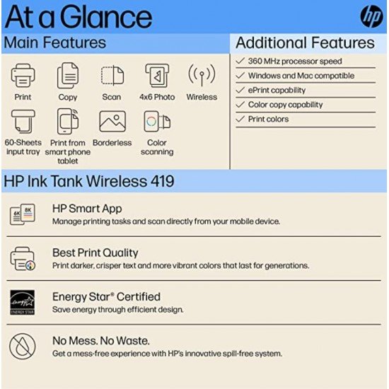 HP 419 All-in-One Wireless Ink Tank Color Printer (Refurbished) 