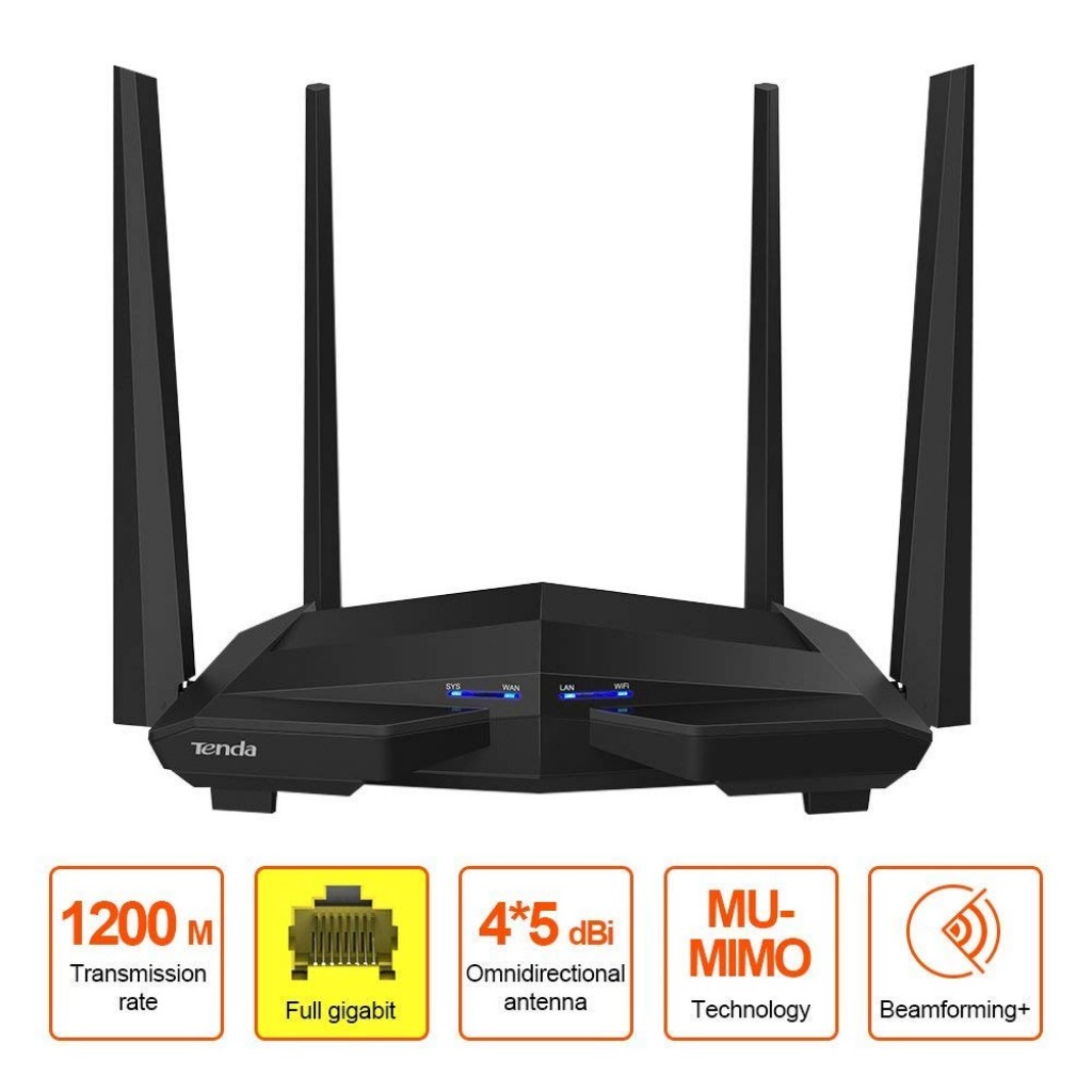 Tenda AC10 AC1200 Wireless Smart Dual-Band Gigabit WiFi Router, MU-MIMO, 4 (Black, Not a Modem) Tenda AC10 AC1200 Wireless Smart Dual-Band Gigabit WiFi Router, MU-MIMO, 4 (Black, Not a Modem)