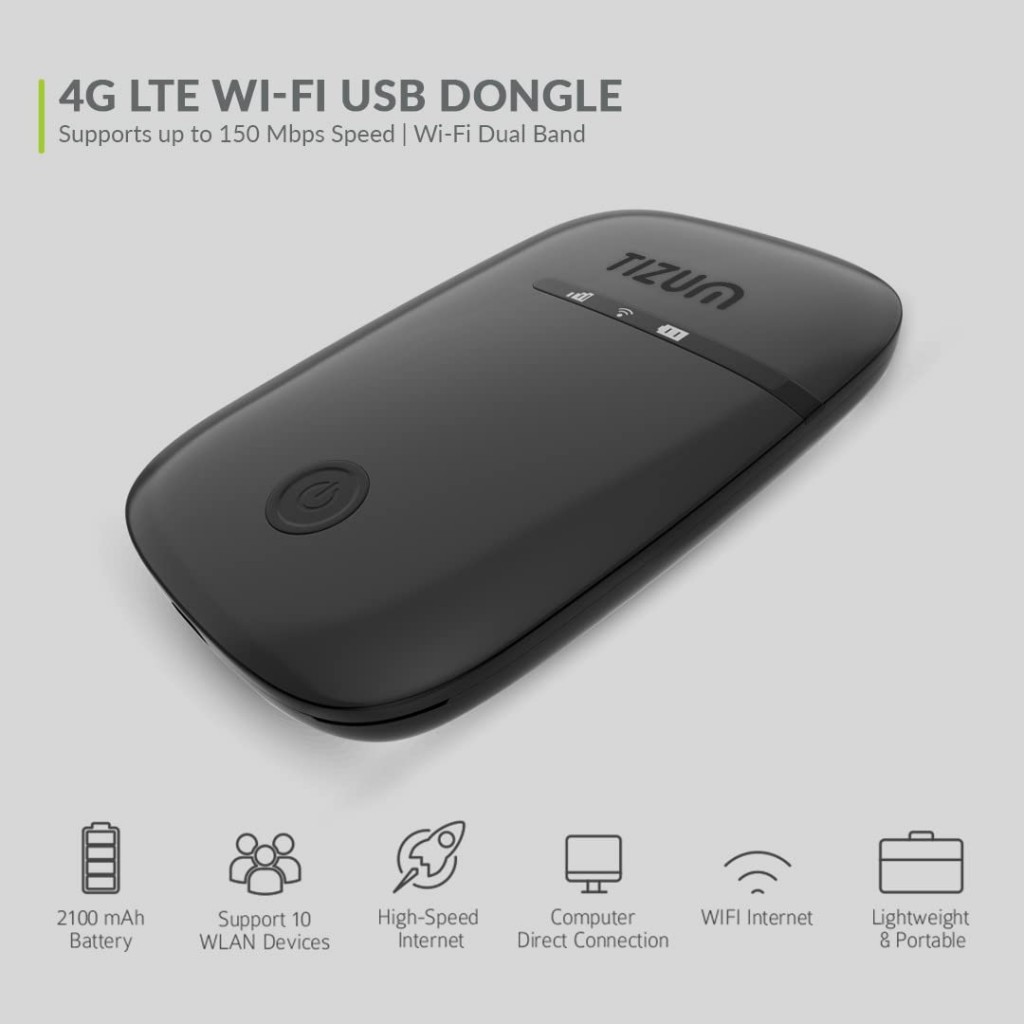 Tizum 4G Fast LTE Wireless Single Band Dongle with All SIM Network Support, Plug & Play Data Card Stick with up to 150Mbps (Black) Tizum 4G Fast LTE Wireless Single Band Dongle with All SIM Network Support, Plug & Play Data Card Stick with up to 150Mbps (Black)