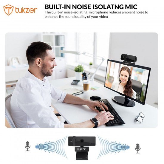 Tukzer 2.1 MP Full HD 1080P Web Camera, CMOS Webcam with Microphone| Privacy Cover| Auto-Focus| 360° (C01-Black)