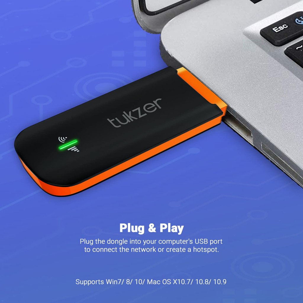 Tukzer 4G LTE Wireless USB Dongle Stick with All SIM Network Support Plug (Black) Tukzer 4G LTE Wireless USB Dongle Stick with All SIM Network Support Plug (Black)