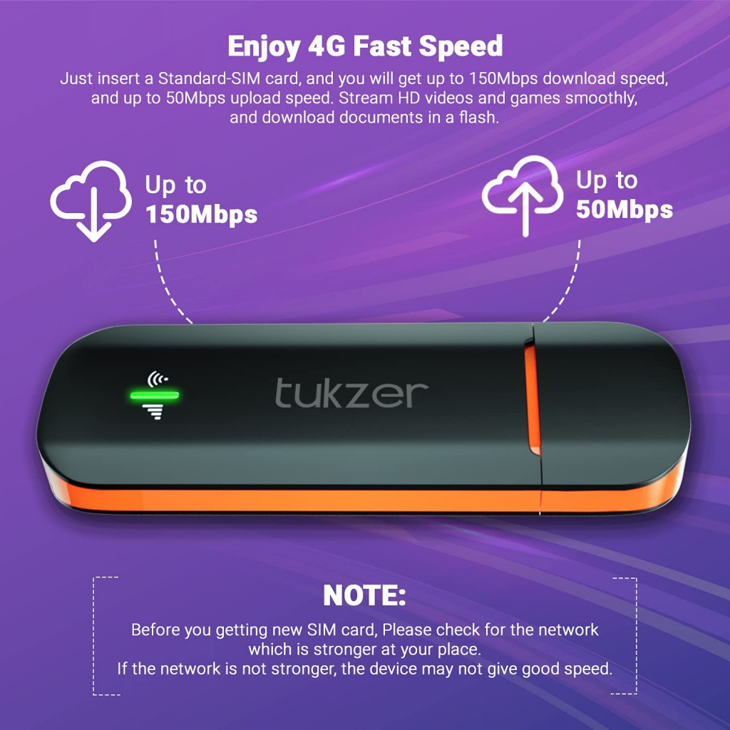 Tukzer 4G LTE Wireless USB Dongle Stick with All SIM Network Support Plug (Black) Tukzer 4G LTE Wireless USB Dongle Stick with All SIM Network Support Plug (Black)