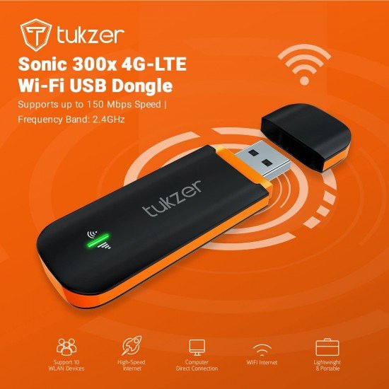 Tukzer 4G LTE Wireless USB Dongle Stick with All SIM Network Support Plug  (Black)