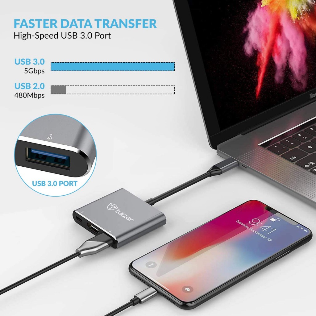 Tukzer USB C to HDMI Adapter (3 in 1) Type C Hub 3.1 to (TZ-Q11 Space Grey)